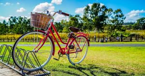 The Best Hybrid Bikes Under 1000: A hybrid bike parked in a bike stand
