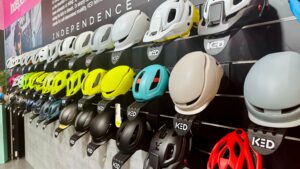 Best stylish commuter helmets: Multiple commuter helmets displayed in a row.