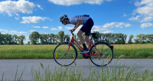 Me sprinting on a hybrid bike.