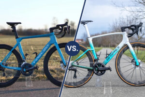 YOELEO vs. Winspace: YOELEO frameset, logo, and wheels on the left side and Winspace wheels, logo, and frameset on the right side