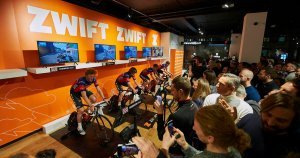 Best Bike Trainers for Zwift: A picture from Zwift indoor cycling competition