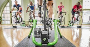 Best Budget Bike Trainers: Kinetic wheel on trainer detail