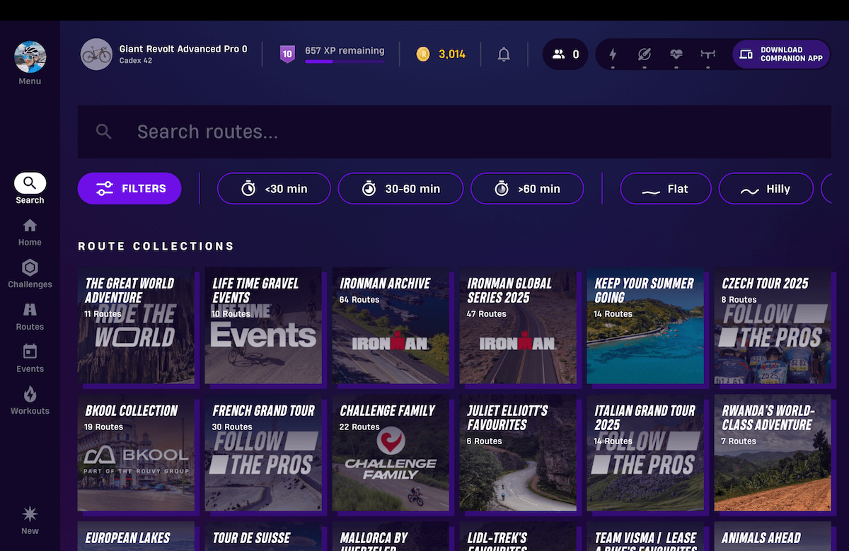 ROUVY Route library - search routes.