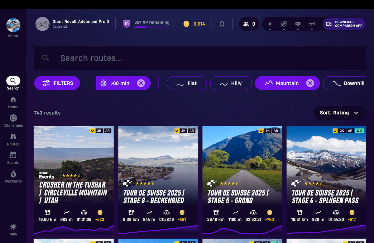 ROUVY Route library - mountain routes.