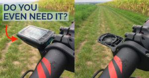 Detail on my MTB handlebar with and without a Wahoo ELEMNT BOLT v1 bike computer.