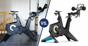 Tacx NEO Bike on the left side vs. Tacx NEO Bike Plus on the right side.