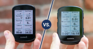 Garmin Edge 830 vs. Edge 840: Me holding Garmin Edge 830 on the left side, and Edge 840 on the right side.