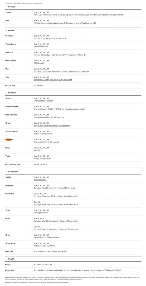 Trek FX 1 Gen 4 specifications.
