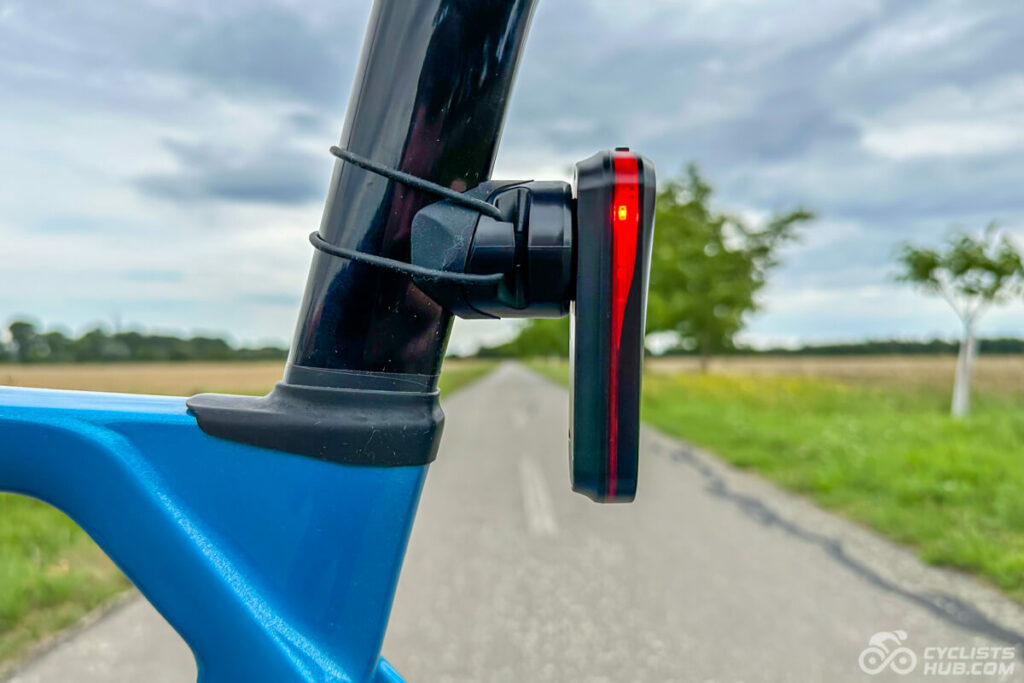 iGPSport SR30 bicycle radar mounted on my bike (side view).