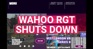Screen shot from Wahoo RGT with custom graphics: "Wahoo RGT shuts down."