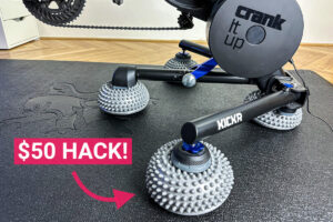 My Wahoo KICKR v5 trainer on hedgehog balance pods with custom graphics.