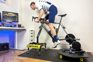 Gymrail Momentum X1 review: Me riding my bike mounted in Gymrail Momentum X1 rocker plate.