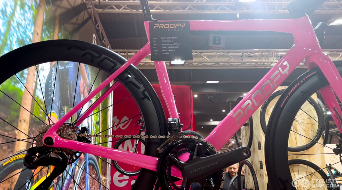 Pink Proofy road bike with Shimano Ultegra Di2 and carbon wheels