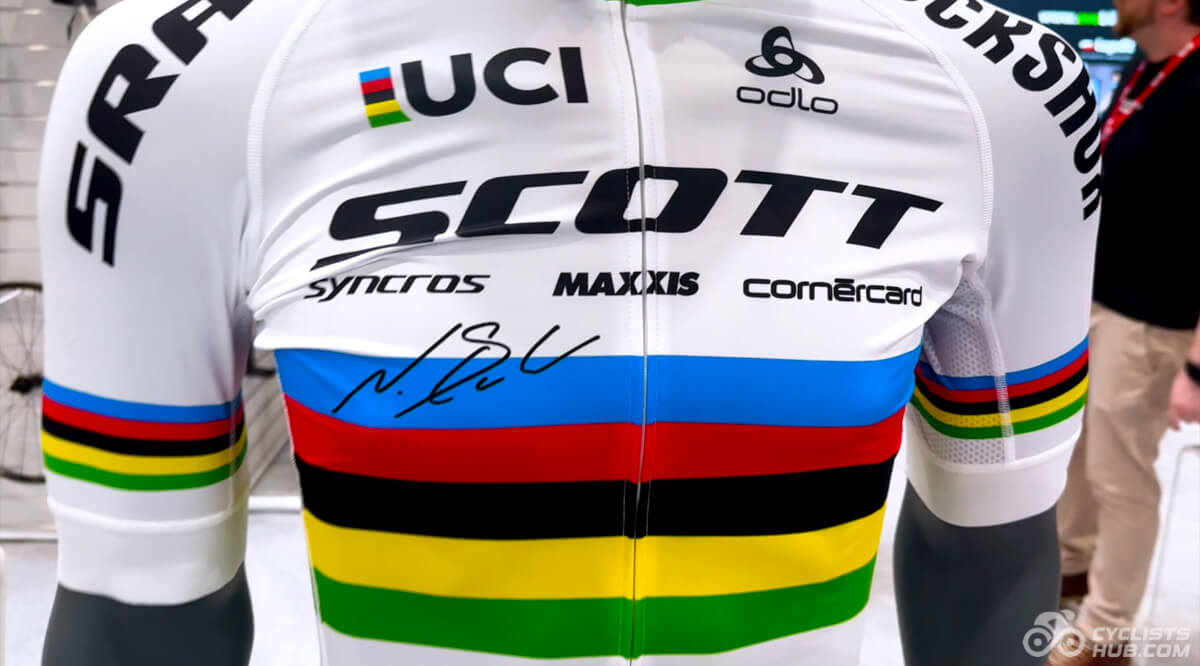 Nino Schurter jersey with a fake signature detail.