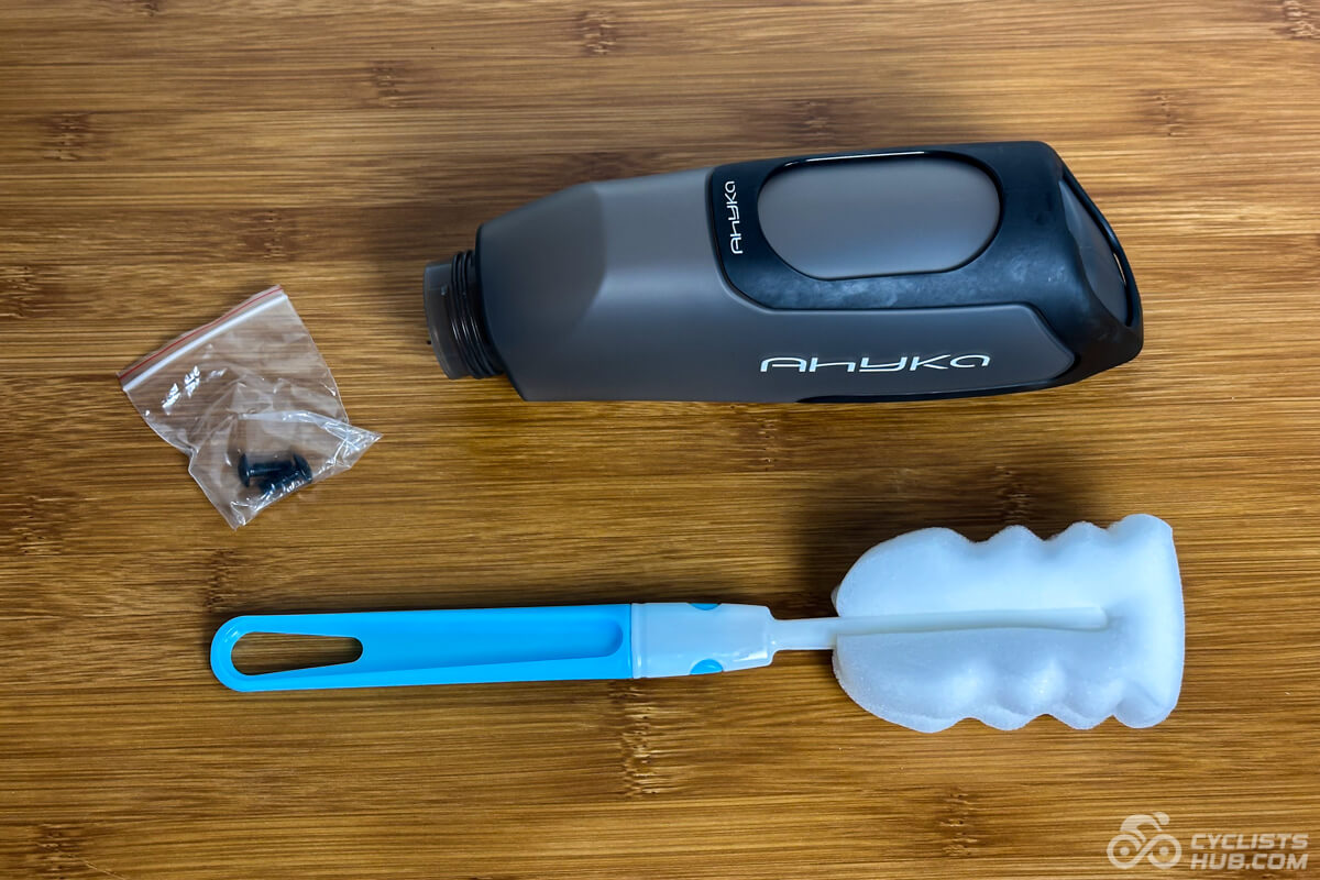 Ahyka aero bottle package contents placed on a wooden table.