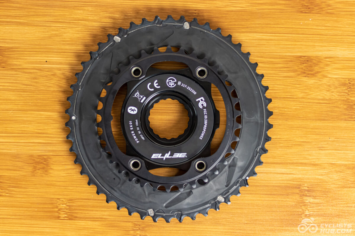 Elilee EK01 power meter mounted on Shimano Ultegra chainrings.
