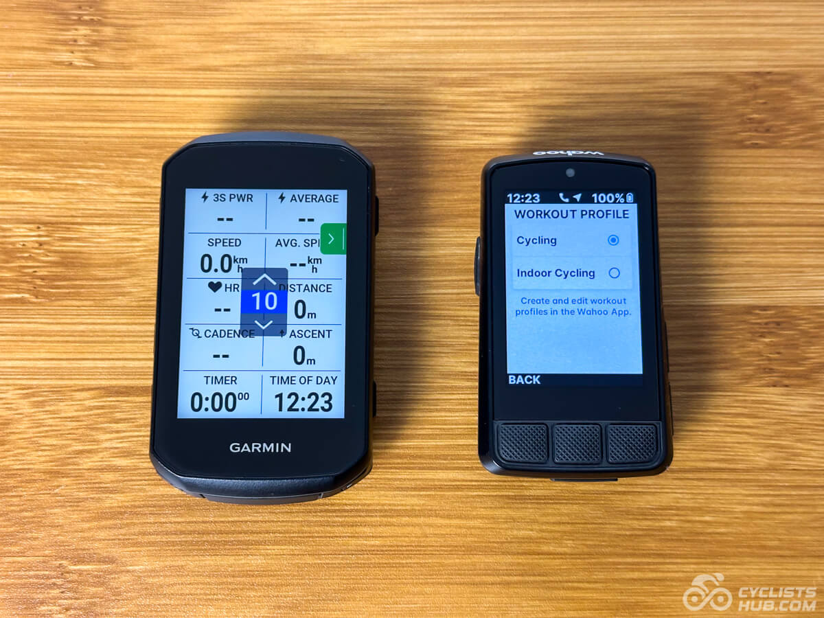Garmin Edge 550 vs. Wahoo ELEMNT BOLT 3 data fields settings.