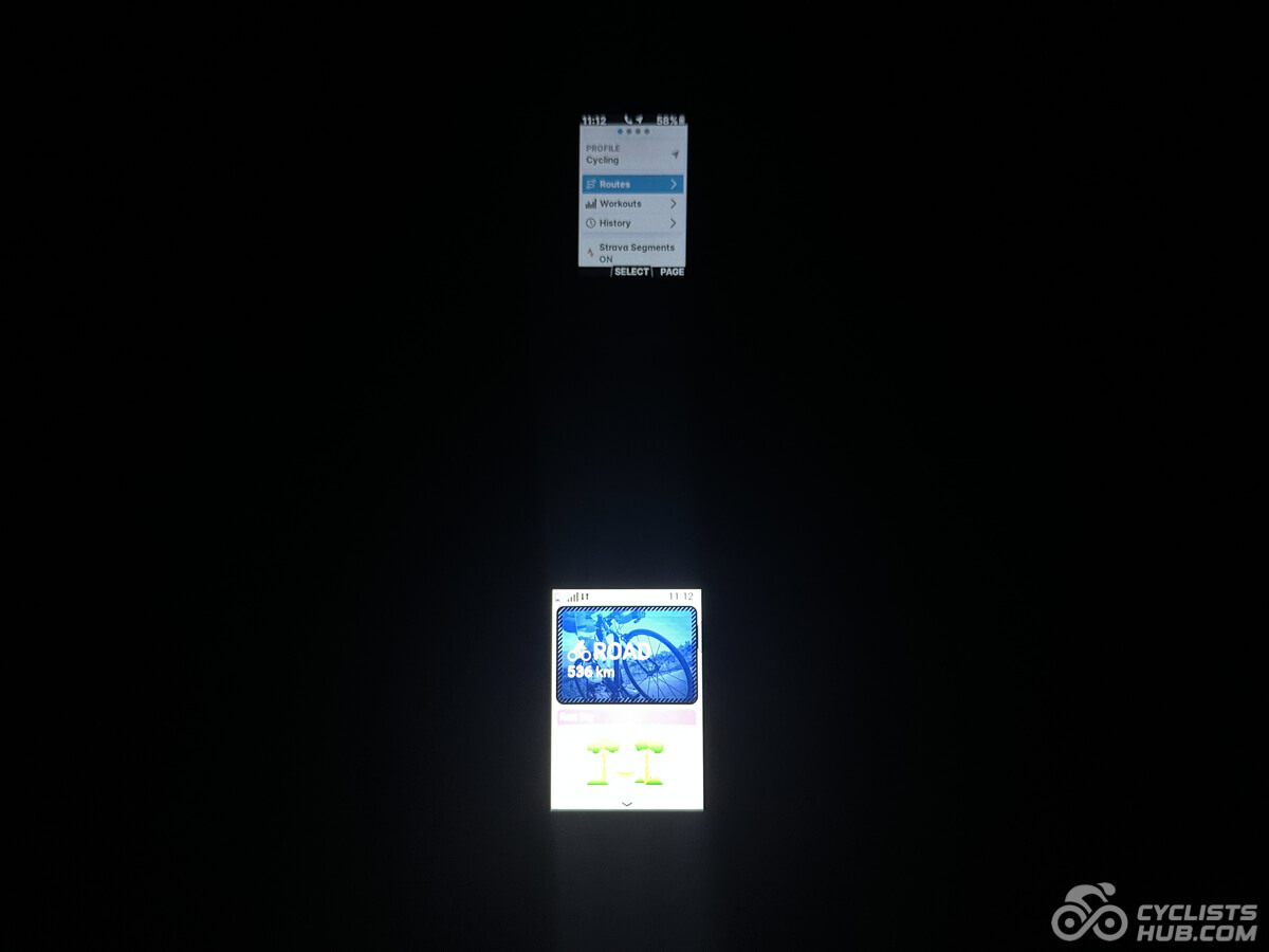 Garmin Edge 550 vs. Wahoo ELEMNT BOLT 3 brightness in the dark.