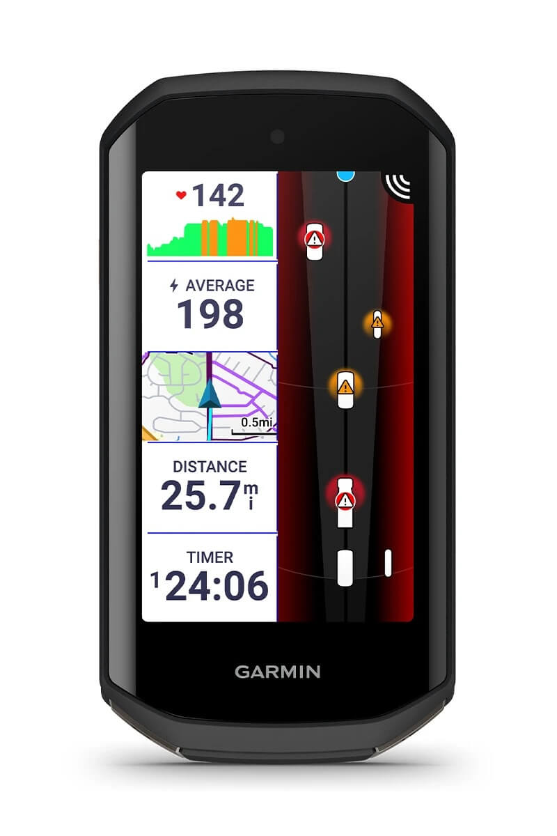 Mockup Garmin Edge 1050 showing Garmin RearVue 820 advanced vehicle tracking.