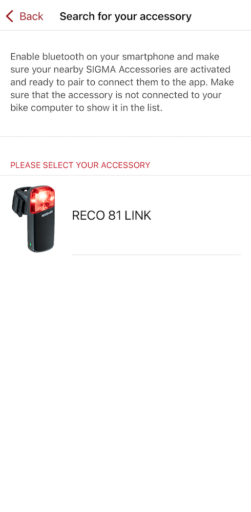 Sigma Ride App - radar pairing step 4.
