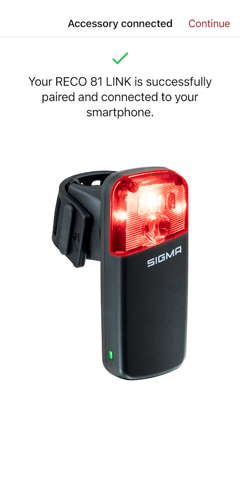 Sigma Ride App - radar pairing step 5.