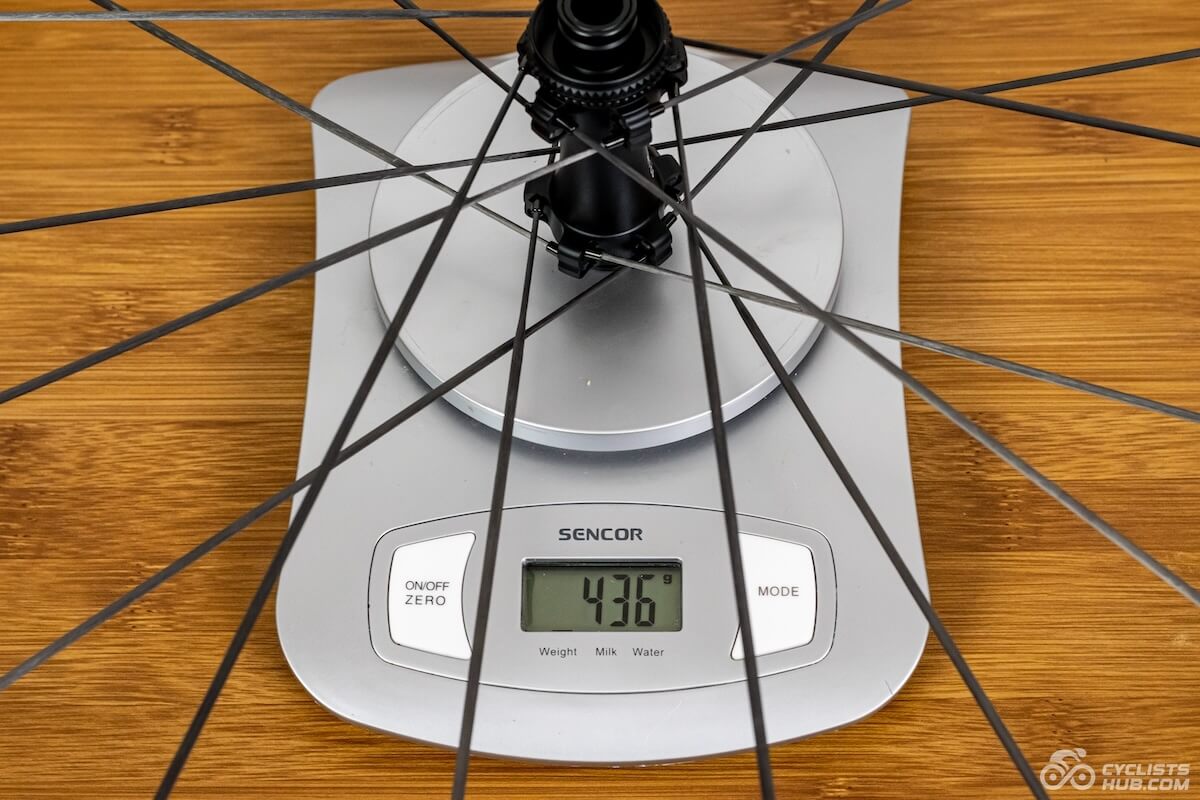 Particle GCX45 front wheel weight (436g).