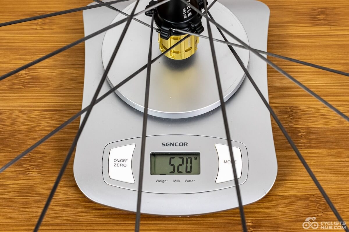 Particle GCX45 rear wheel weight (520g).