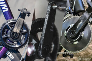 Best Chinese carbon cranks: An image divided into thirds, showing Elilee X310, Leese, and Cybrei carbon cranks.
