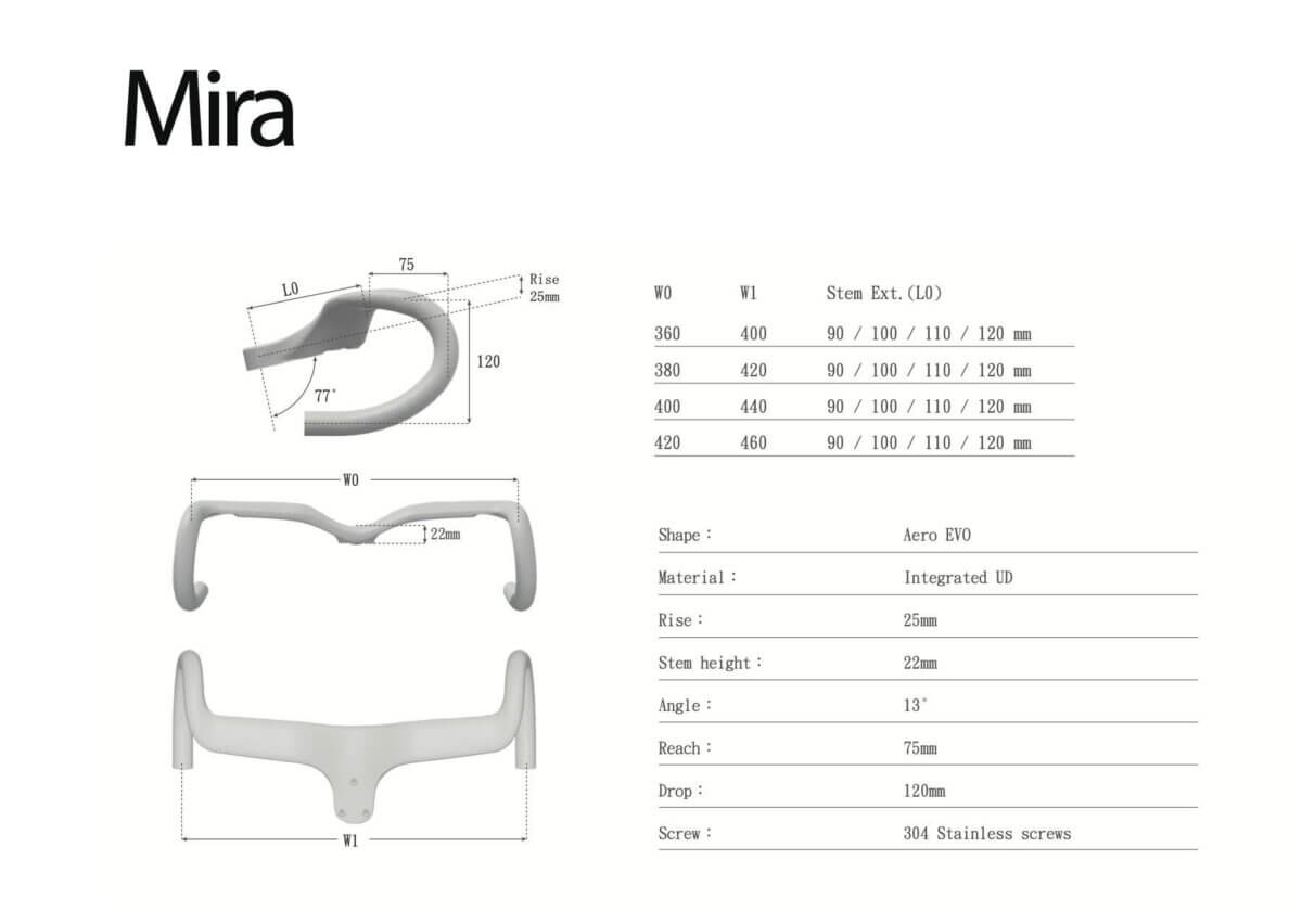 Spect Mira handlebar geometry chart.