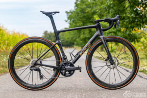 Evolve Cima review: Black/gold Evolve Cima on a bike path.