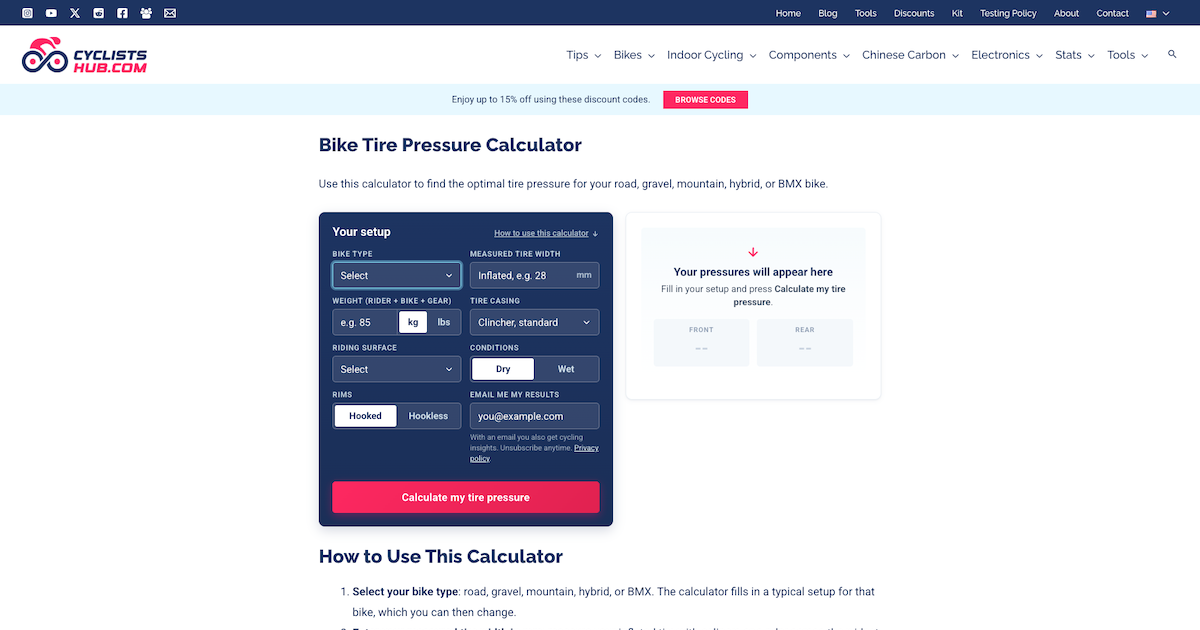 Bike tire pressure calculator preview image.