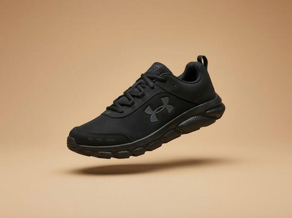 Black UA-charged-assert-9 on brown background.